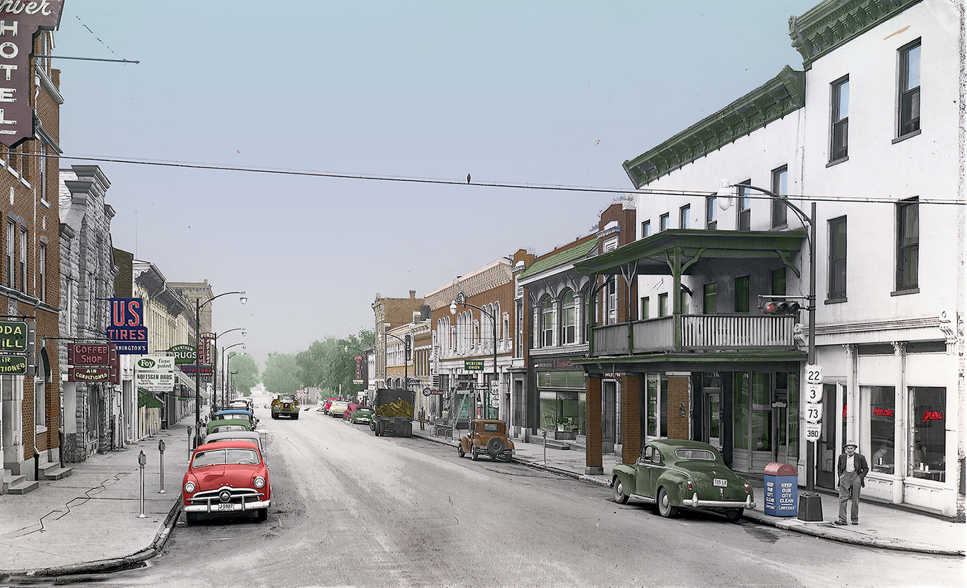 Colorized this old shot of downtown Wilmington, Ohio ca.1945.