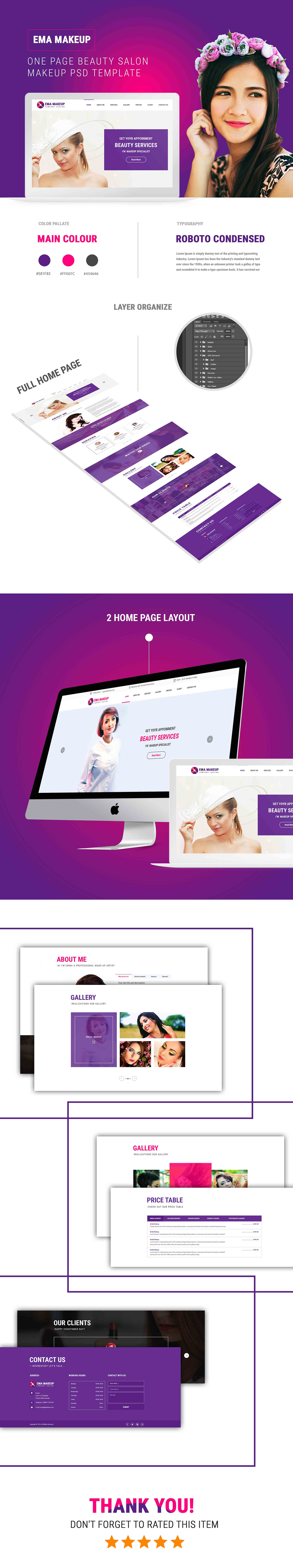 Ema Makeup - One Page Beauty Salon Makeup PSD Template - 1