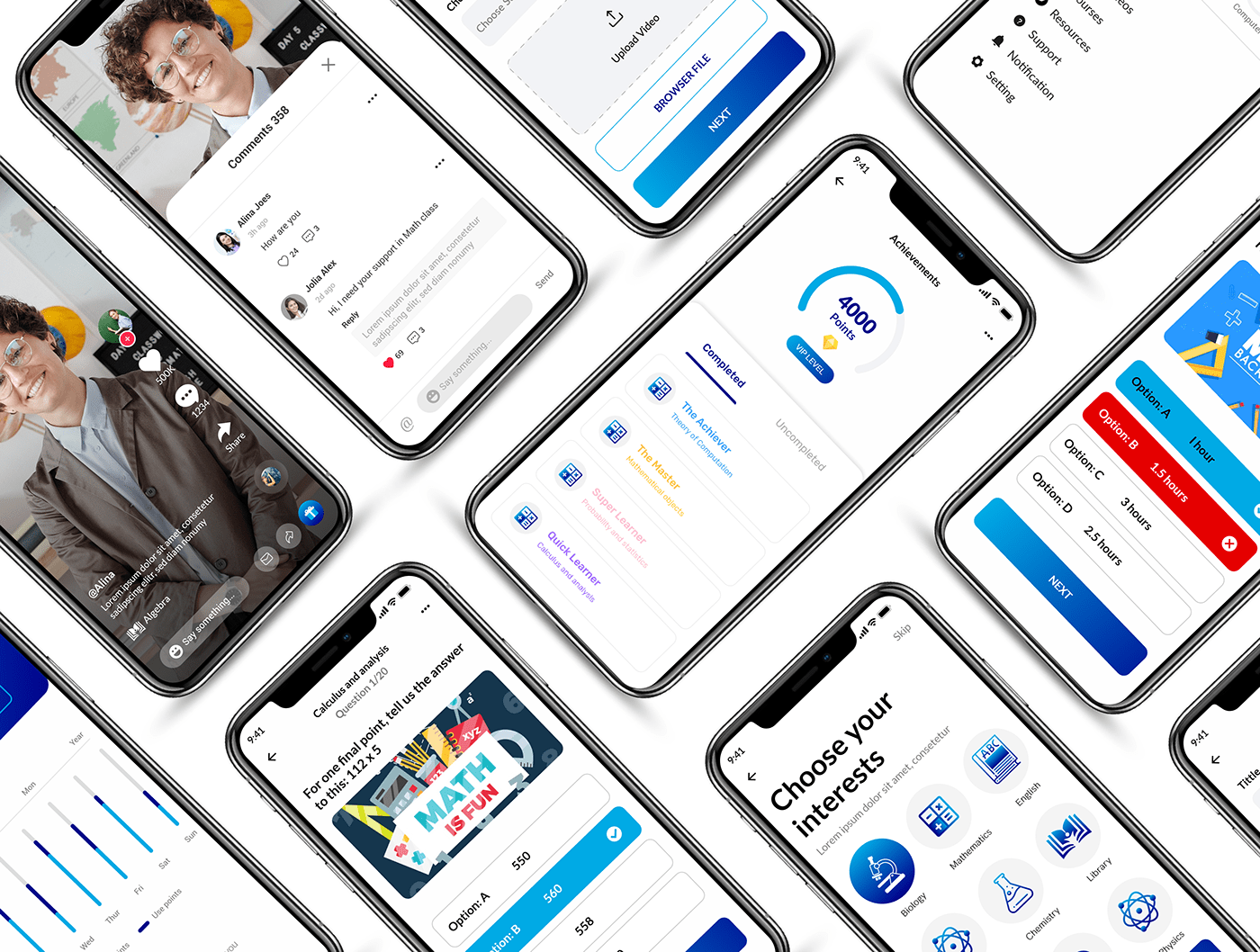 Обучение ios. Creative UX UI. Facebook IOS UI. Language Learning app UI Kit.