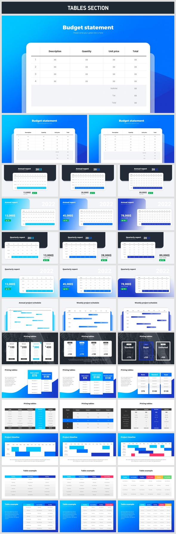 PRICING TABLES