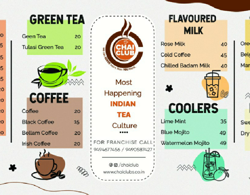 MENU FOR Tea franchise.